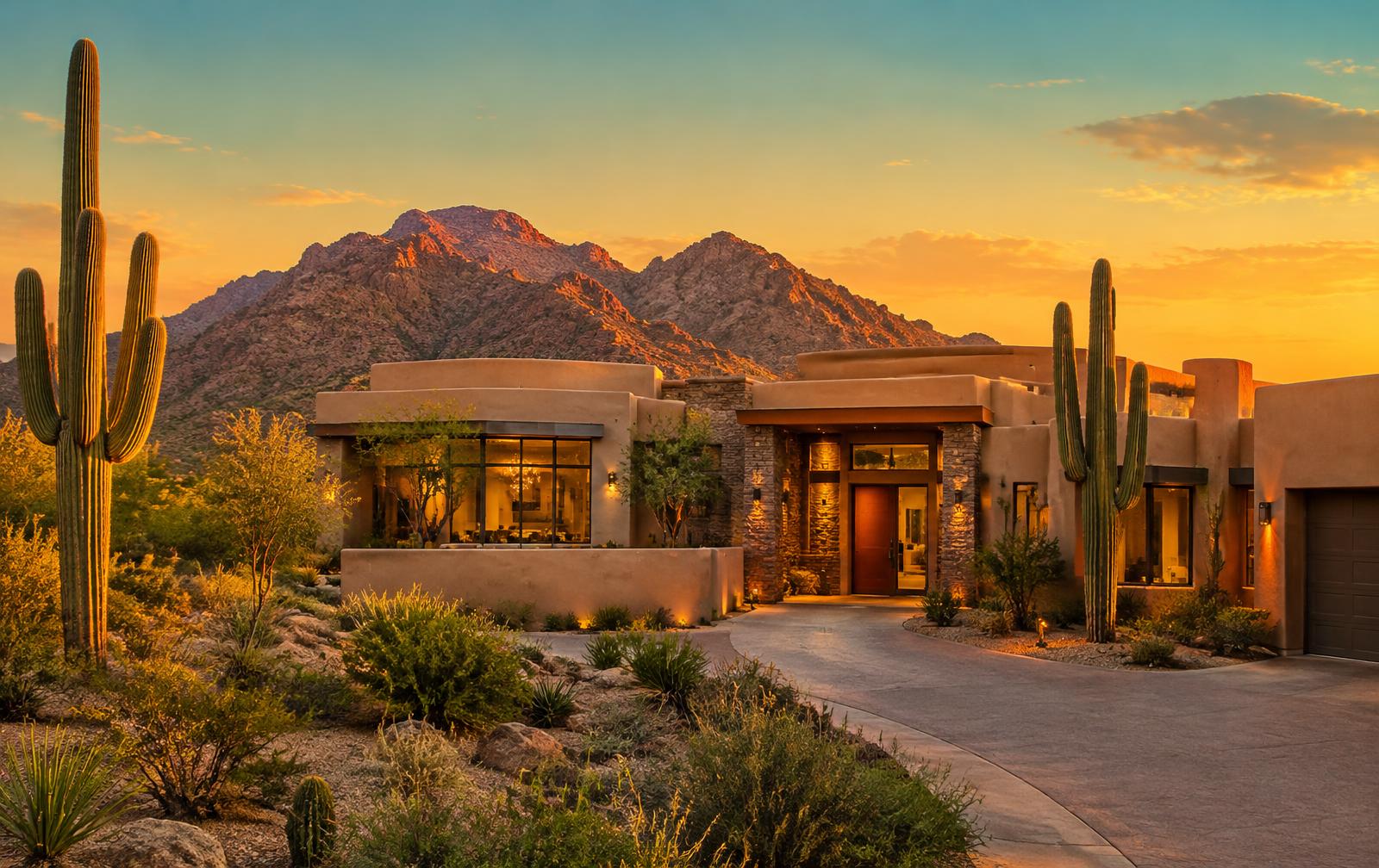 Arizona desert home at sunset